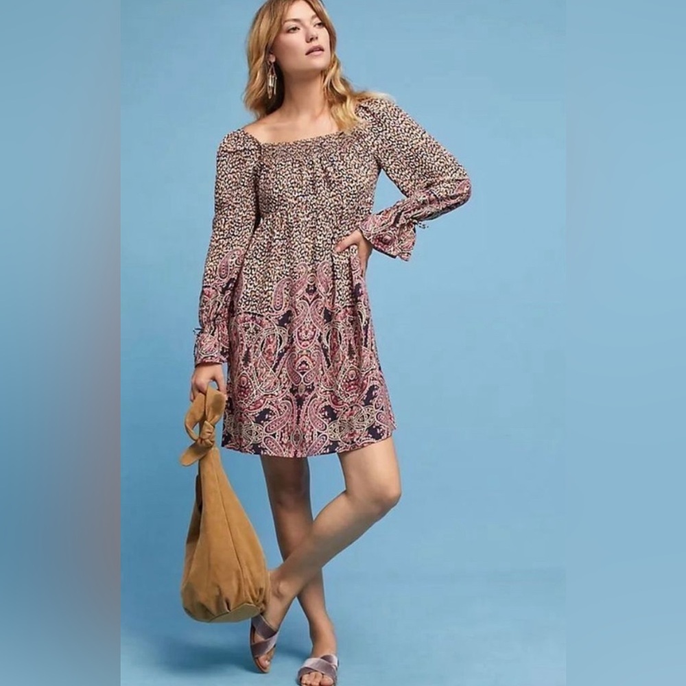 NWT Anthropologie Maeve leopard paisley babydoll dress